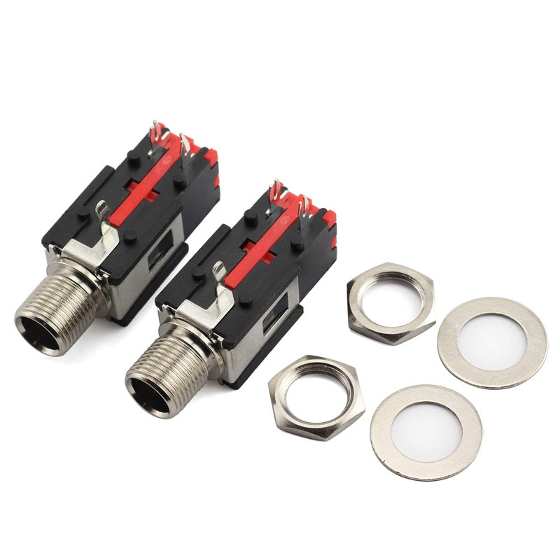 Tegg 2pcs 6.35mm Headphone Socket 2Pin Panel Mount Thread Lock Audio Stereo Female Jack Connector 1/4 inch - Image 1